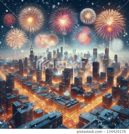 Fireworks that light up the city in winter, winter fireworks, midwinter fireworks, Christmas fireworks, New Year's fireworks, New Year's Day fireworks 134420176