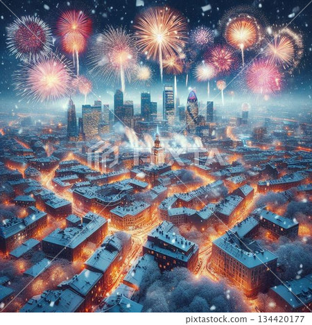 Fireworks that light up the city in winter, winter fireworks, midwinter fireworks, Christmas fireworks, New Year's fireworks, New Year's Day fireworks Fireworks that light up the city in winter, winter fireworks, midwinter fireworks, Christmas fireworks, New Year's fireworks, New Year's Day fireworks 134420177