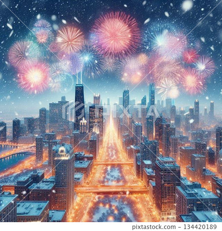 Fireworks that light up the city in winter, winter fireworks, midwinter fireworks, Christmas fireworks, New Year's fireworks, New Year's Day fireworks Fireworks that light up the city in winter, winter fireworks, midwinter fireworks, Christmas fireworks, New Year's fireworks, New Year's Day fireworks 134420189