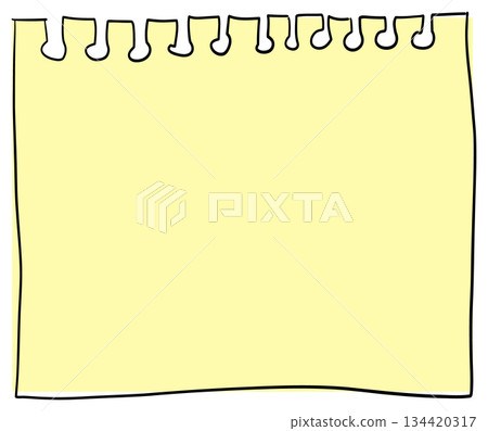 Hand drawn yellow notepad paper sheet with torn spiral edge doodle sketch vector illustration Hand drawn yellow notepad paper sheet with torn spiral edge doodle sketch vector illustration 134420317