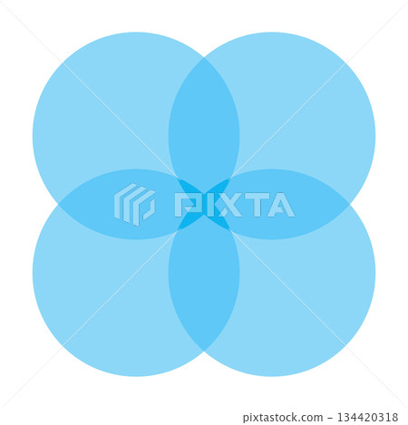 Light blue venn diagram with four circle sections overlapping into a symmetrical flower style vector infographic for data chart balance intersect business model relationship round graphic element set Light blue venn diagram with four circle sections overlapping into a symmetrical flower style vector infographic for data chart balance intersect business model relationship round graphic element set 134420318