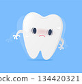 A cartoon of a wobbly and weak tooth in the gum. 134420321