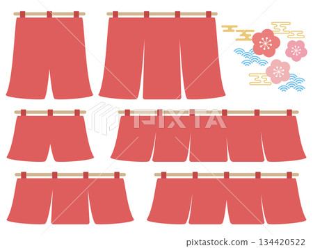 一套6個紅色窗簾 134420522