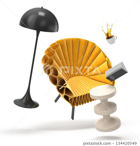 Zero gravity white interior living room 3 D Illustration Zero gravity white interior living room 3 D Illustration 134420549