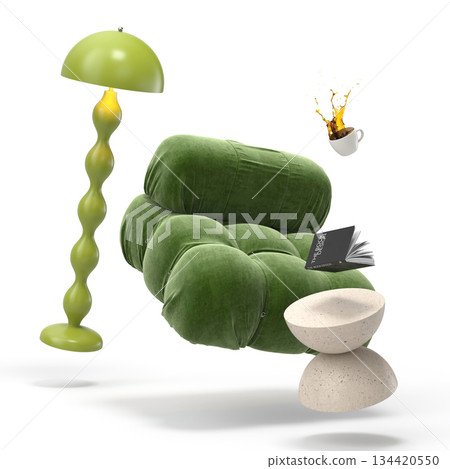 Zero gravity white interior living room 3 D Illustration Zero gravity white interior living room 3 D Illustration 134420550