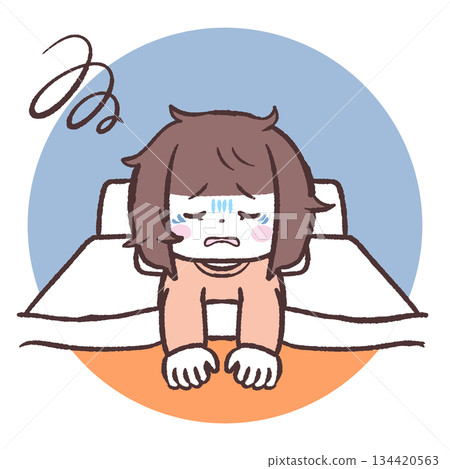 Illustration of a girl having trouble waking up 134420563