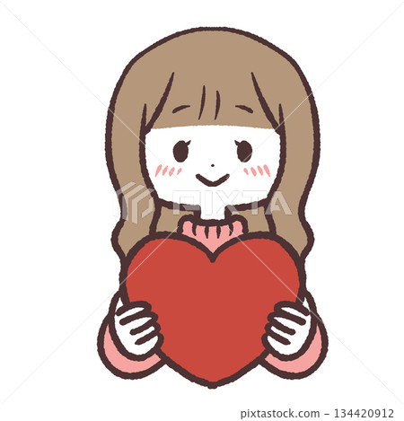 Illustration of a shy girl holding a heart Illustration of a shy girl holding a heart 134420912