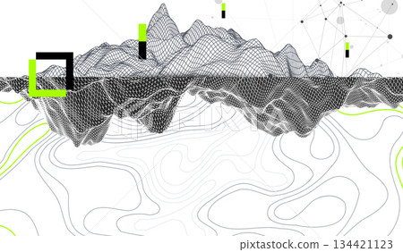Abstract art wireframe background. Modern science or technology art elements. Surface illustration. 134421123
