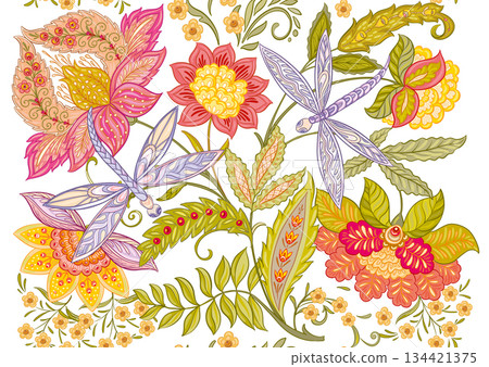 Fantasy flowers in retro, vintage, jacobean style Fantasy flowers in retro, vintage, jacobean style 134421375