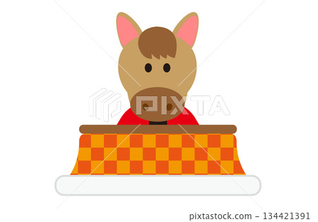 Illustration of a cute horse warming up in a kotatsu Illustration of a cute horse warming up in a kotatsu 134421391
