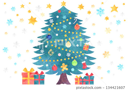 Christmas illustration watercolor texture tree Christmas illustration watercolor texture tree 134421607
