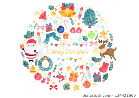 Christmas illustration watercolor texture set Christmas illustration watercolor texture set 134421609