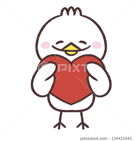 Illustration of a smiling white bird holding a heart Illustration of a smiling white bird holding a heart 134421642