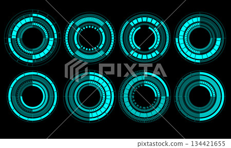 Set of sci fi blue circle user interface elements technology futuristic design modern creative on black background vector 134421655