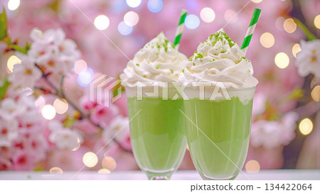 Sakura Festival Iced Matcha Latte Sakura Festival Iced Matcha Latte 134422064