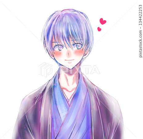 一個穿著日式服裝的男人，微笑著，愛 134422253