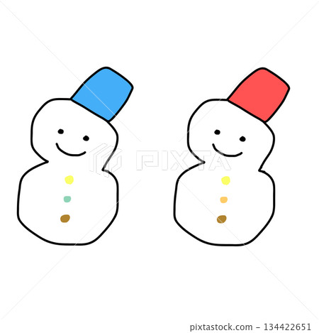 一對簡單可愛的帶圓點的雪人(手繪風格插圖) 一對簡單可愛的帶圓點的雪人(手繪風格插圖) 134422651