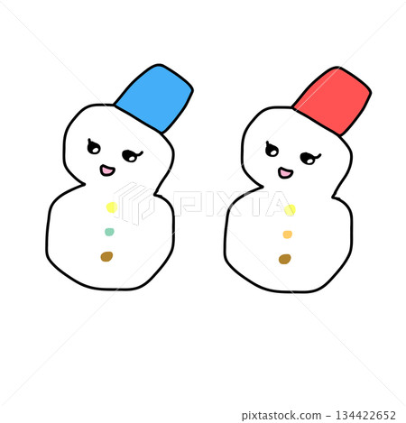 一對眼睛閃閃發光的可愛雪人(手繪風格插圖) 一對眼睛閃閃發光的可愛雪人(手繪風格插圖) 134422652