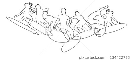 Surfer Surfboard Surfers Men Women Silhouettes Surfer Surfboard Surfers Men Women Silhouettes 134422753