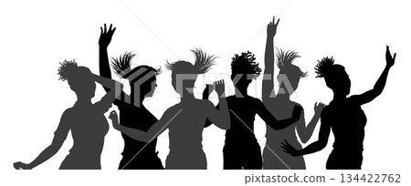 Dancing Women Silhouettes Crowd Party Celebration 134422762