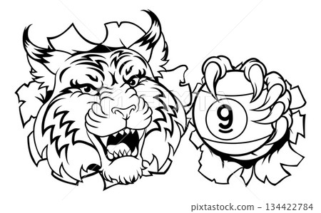 Wildcat Bobcat Lynx 9 Ball Nine Ball Pool Mascot 134422784