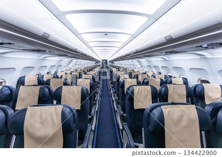 Inside empty passenger airplane cabin Inside empty passenger airplane cabin 134422900