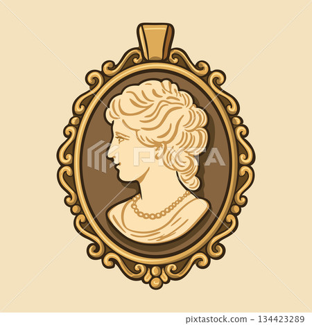 Cameo vintage accessory in retro style. Vector illustration in earthy tones. Cameo vintage accessory in retro style. Vector illustration in earthy tones. 134423289