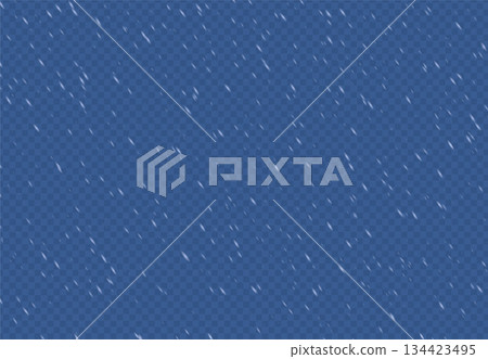 Christmas background with small falling snowflakes with side wind. Snow storm effect, blurred, cold wind with snow png. Holiday powder snow for cards, invitations, banners, advertising. Vector 134423495