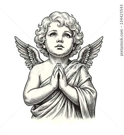 Praying Baby Cupid Vintage Art Praying Baby Cupid Vintage Art 134423543