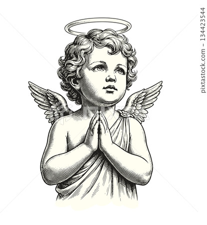 Praying Baby Cupid Vintage Art Praying Baby Cupid Vintage Art 134423544