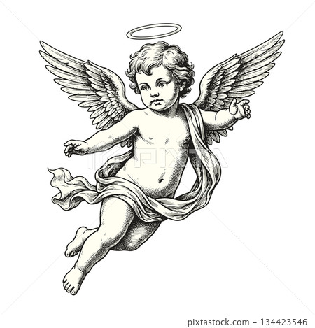 Vintage Drawing Of Baby Cupid Vintage Drawing Of Baby Cupid 134423546