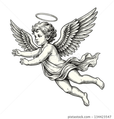 Vintage Drawing Of Baby Cupid Vintage Drawing Of Baby Cupid 134423547