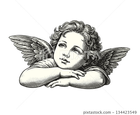 Vintage Portrait Of Baby Cupid Vintage Portrait Of Baby Cupid 134423549