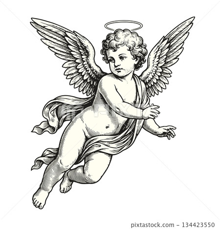 Vintage Drawing Of Baby Cupid Vintage Drawing Of Baby Cupid 134423550