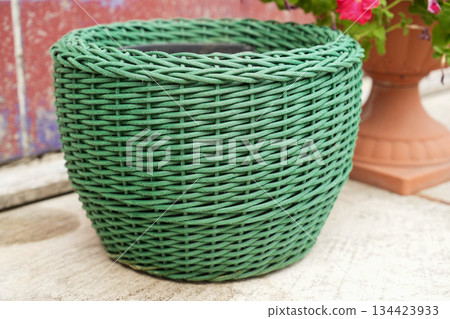 Big green rattan wicker pot 134423933