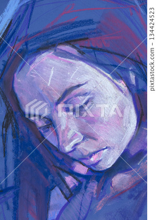 female portrait, pencil drawing illustration, sketch 134424523
