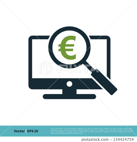 Euro Sign Screen and Magnifying Glass Icon Vector Logo Template Illustration Design. Vector EPS 10. Euro Sign Screen and Magnifying Glass Icon Vector Logo Template Illustration Design. Vector EPS 10. 134424754