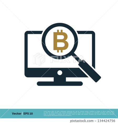 Bitcoin Sign Screen and Magnifying Glass Icon Vector Logo Template Illustration Design. Vector EPS 10. Bitcoin Sign Screen and Magnifying Glass Icon Vector Logo Template Illustration Design. Vector EPS 10. 134424756