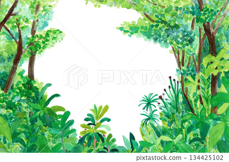 手繪插圖，描繪了一條綠意盎然的植物隧道。 134425102