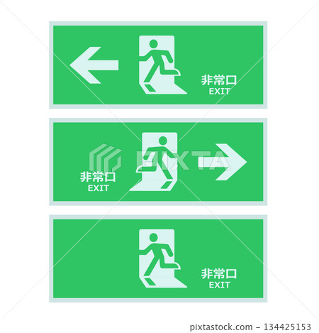 Illustration of emergency exit and evacuation guide lights 134425153