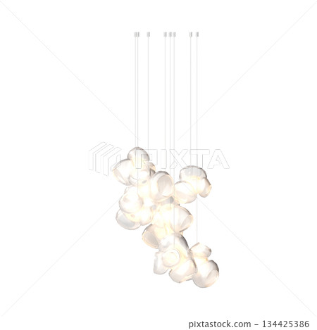 chandelier on the ceiling isolated on transparent background, hanging lamp, pendant light, 3D illustration, cg render 134425386