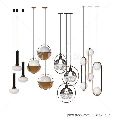 chandelier on the ceiling isolated on transparent background, hanging lamp, pendant light, 3D illustration, cg render chandelier on the ceiling isolated on transparent background, hanging lamp, pendant light, 3D illustration, cg render 134425403