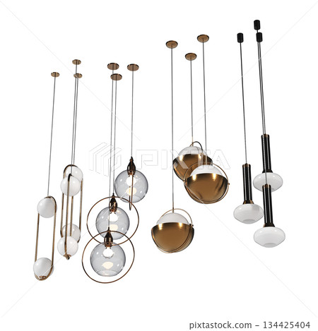 chandelier on the ceiling isolated on transparent background, hanging lamp, pendant light, 3D illustration, cg render chandelier on the ceiling isolated on transparent background, hanging lamp, pendant light, 3D illustration, cg render 134425404