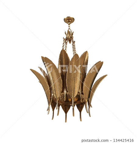chandelier on the ceiling isolated on transparent background, hanging lamp, pendant light, 3D illustration, cg render 134425416