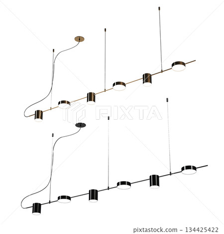 chandelier on the ceiling isolated on transparent background, hanging lamp, pendant light, 3D illustration, cg render 134425422