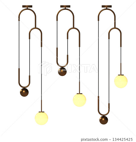 chandelier on the ceiling isolated on transparent background, hanging lamp, pendant light, 3D illustration, cg render 134425425