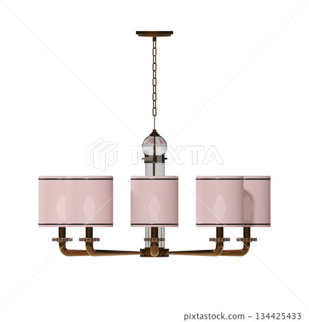chandelier on the ceiling isolated on transparent background, hanging lamp, pendant light, 3D illustration, cg render 134425433