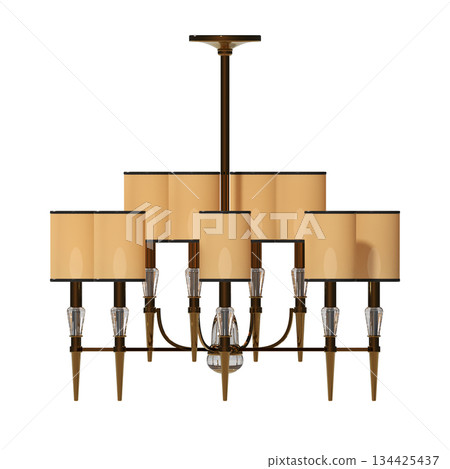chandelier on the ceiling isolated on transparent background, hanging lamp, pendant light, 3D illustration, cg render 134425437