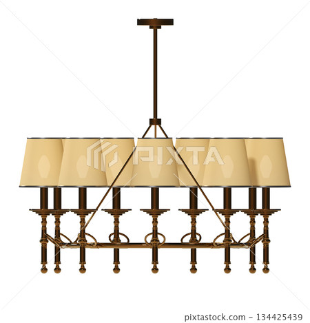 chandelier on the ceiling isolated on transparent background, hanging lamp, pendant light, 3D illustration, cg render 134425439