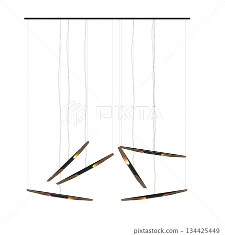 chandelier on the ceiling isolated on transparent background, hanging lamp, pendant light, 3D illustration, cg render 134425449